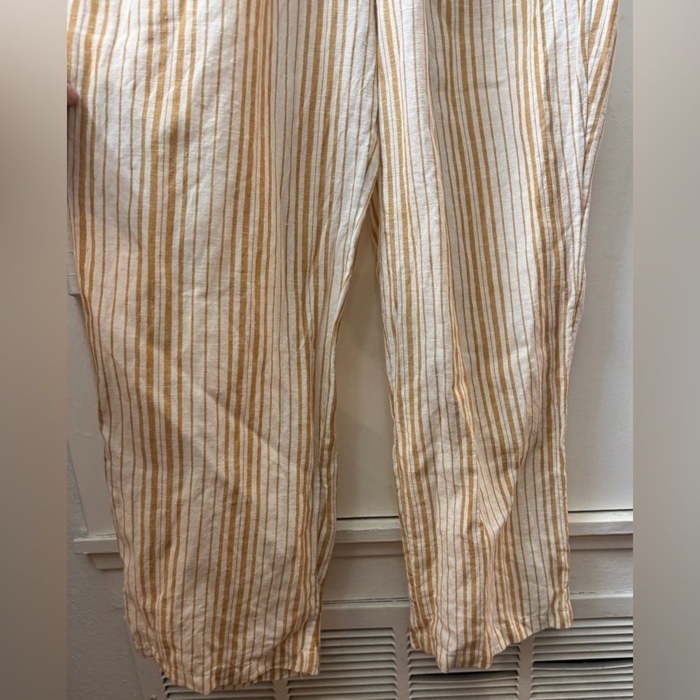 Topshop Linen Cotton Blend Mustard Yellow White Striped Jumpsuit US Size 10 - Picture 8 of 15